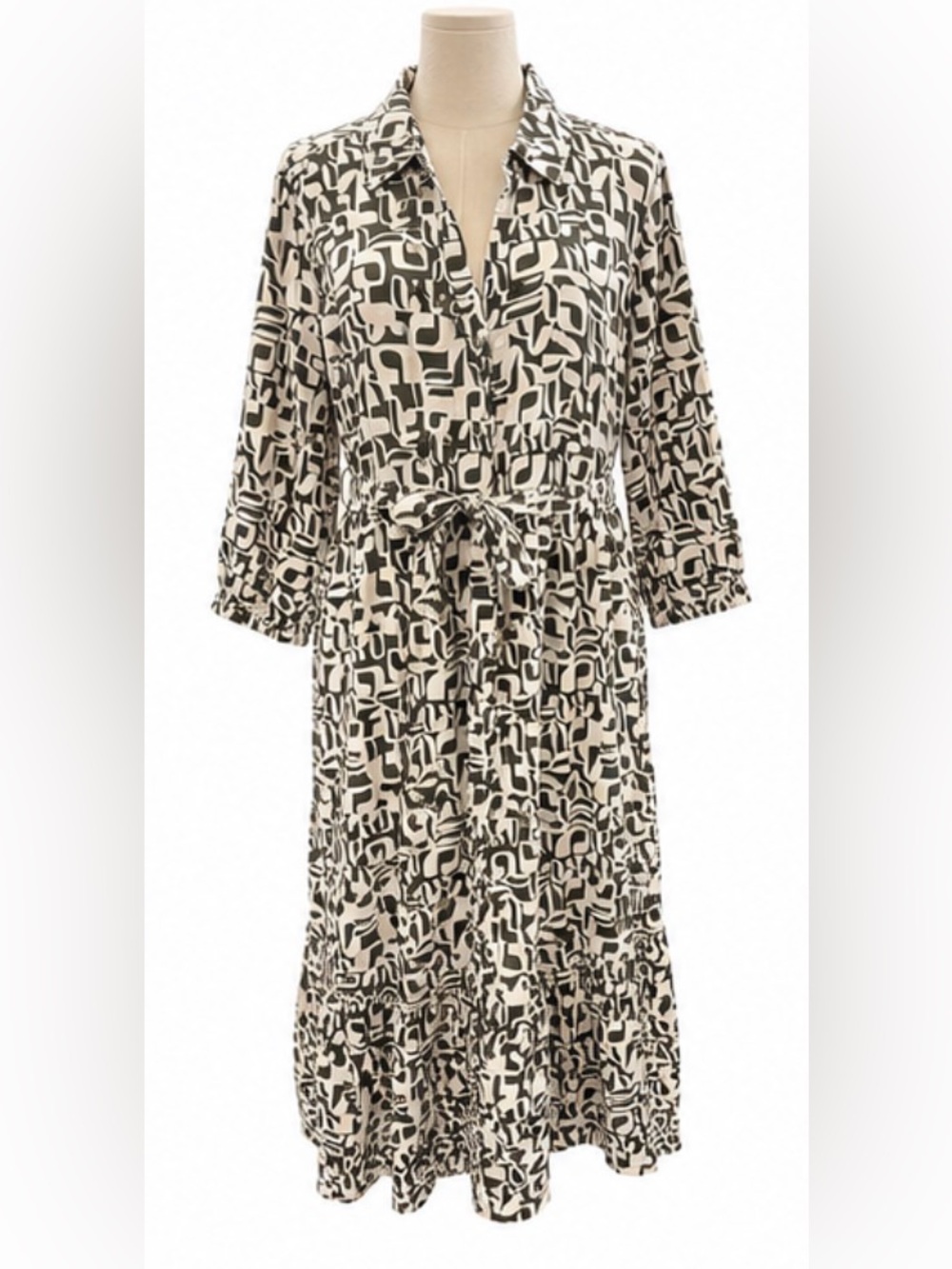 Tahari Linen Blend Abstract Print Tiered Midi Shirt Dress Size Large